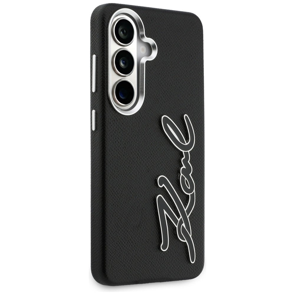 Karl Lagerfeld Grained Signature Metal Resin Logo Case for Samsung Galaxy S26 - Black_3