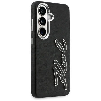 Karl Lagerfeld Grained Signature Metal Resin Logo Case for Samsung Galaxy S26 - Black_3