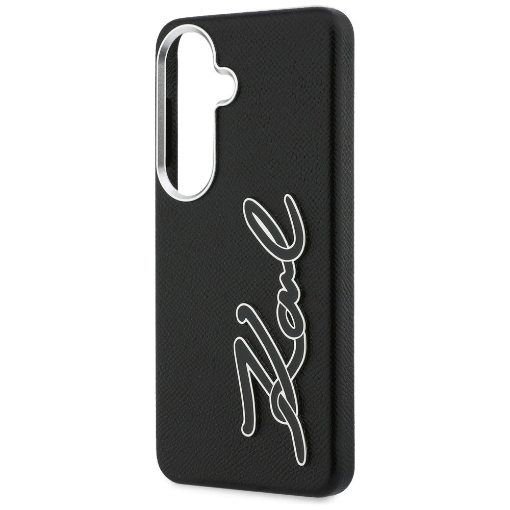 Karl Lagerfeld Grained Signature Metal Resin Logo Case for Samsung Galaxy S26 - Black_5