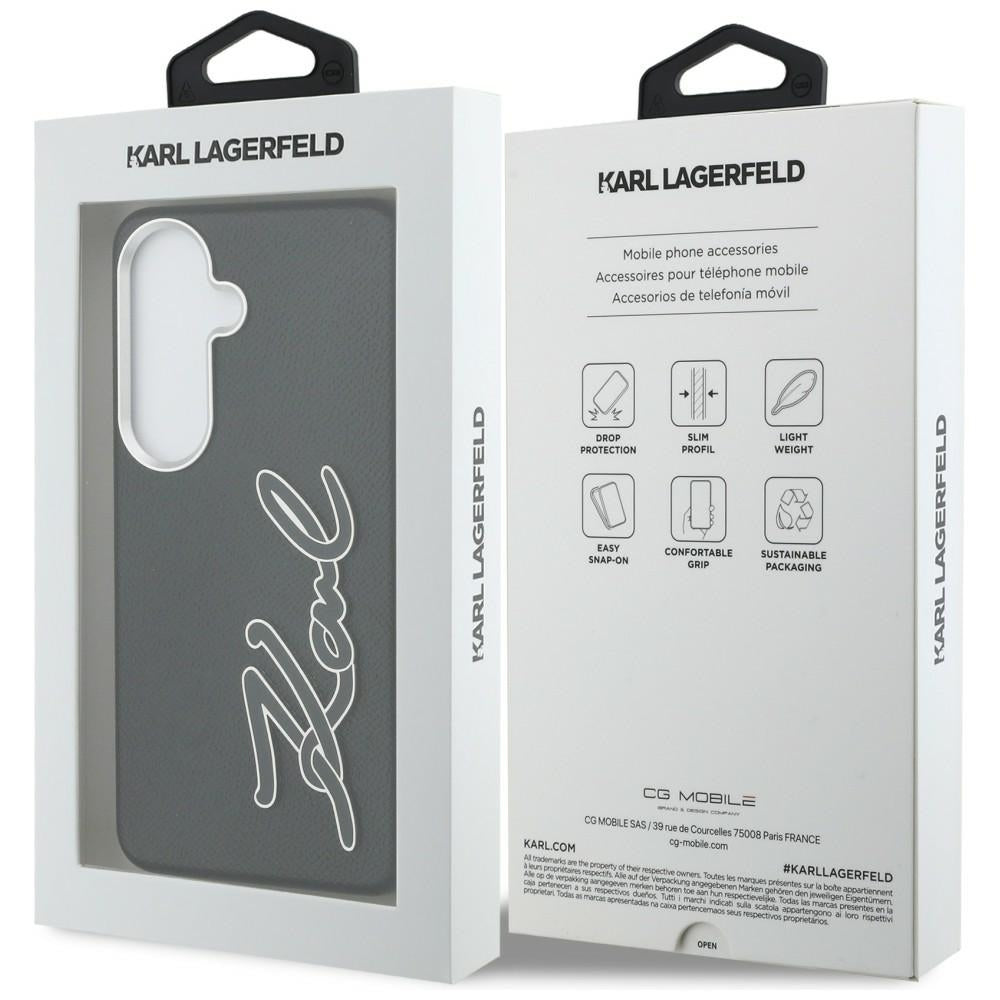 Karl Lagerfeld Grained Signature Metal Resin Logo Case for Samsung Galaxy S26 - Black_7