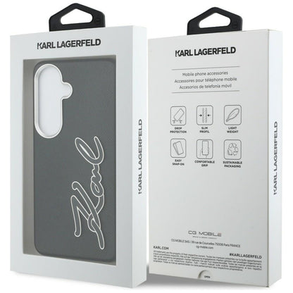 Karl Lagerfeld Grained Signature Metal Resin Logo Case for Samsung Galaxy S26 - Black_7