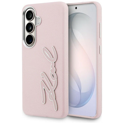 Karl Lagerfeld Grained Signature Metal Resin Logo Case for Samsung Galaxy S26 - Pink_0