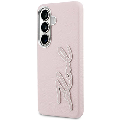 Karl Lagerfeld Grained Signature Metal Resin Logo Case for Samsung Galaxy S26 - Pink_1