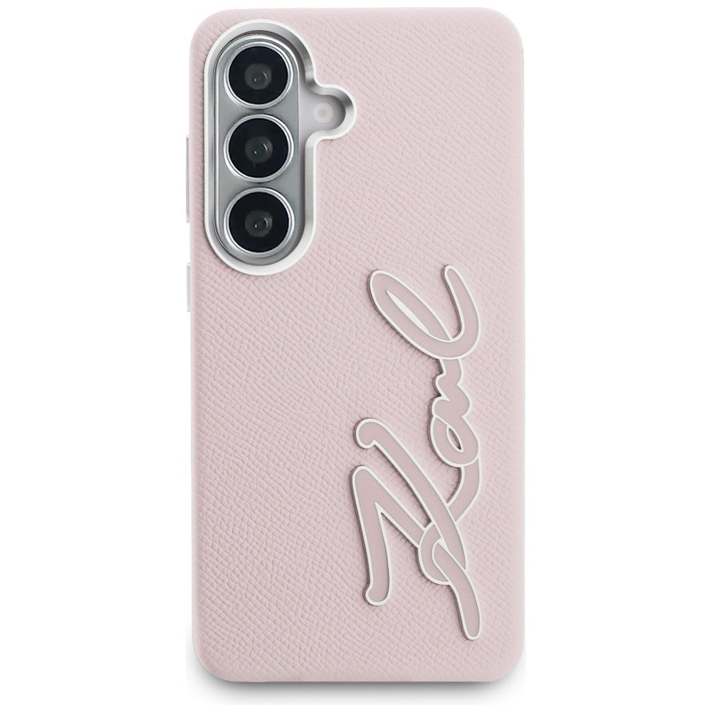 Karl Lagerfeld Grained Signature Metal Resin Logo Case for Samsung Galaxy S26 - Pink_2