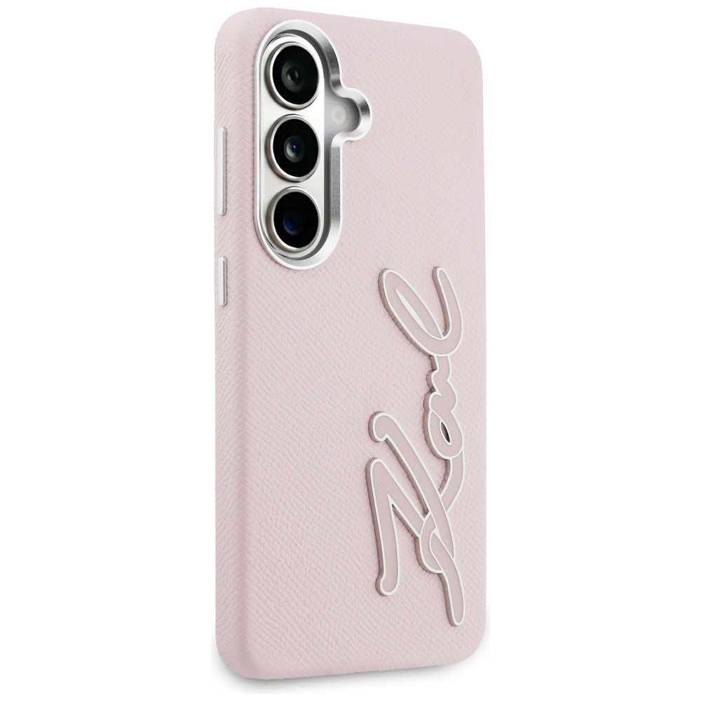 Karl Lagerfeld Grained Signature Metal Resin Logo Case for Samsung Galaxy S26 - Pink_3