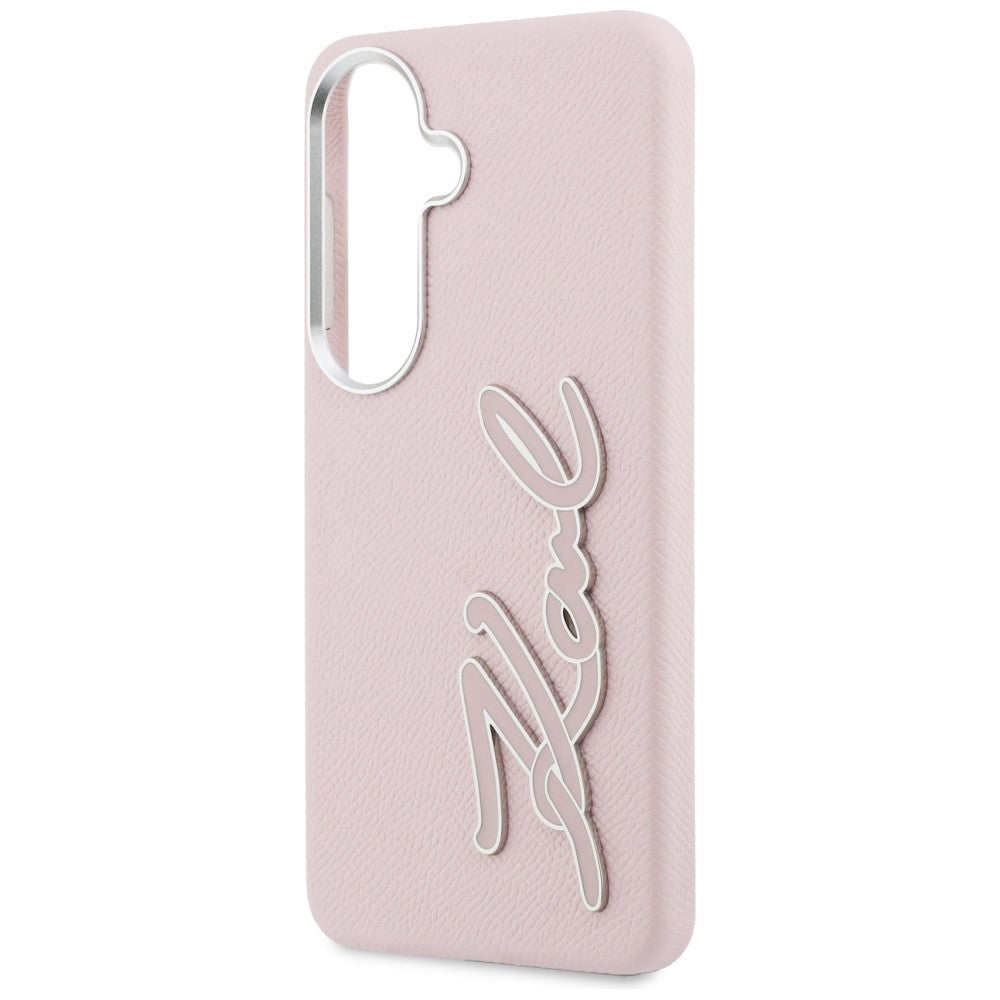 Karl Lagerfeld Grained Signature Metal Resin Logo Case for Samsung Galaxy S26 - Pink_5