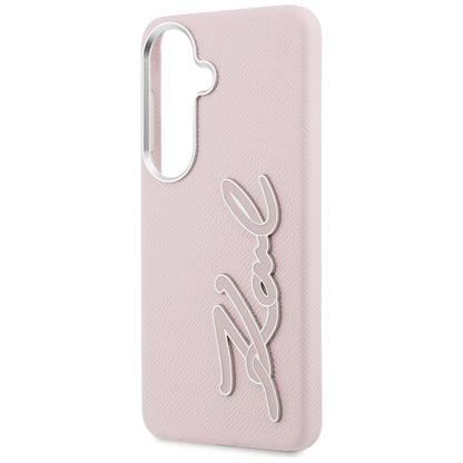 Karl Lagerfeld Grained Signature Metal Resin Logo Case for Samsung Galaxy S26 - Pink_5