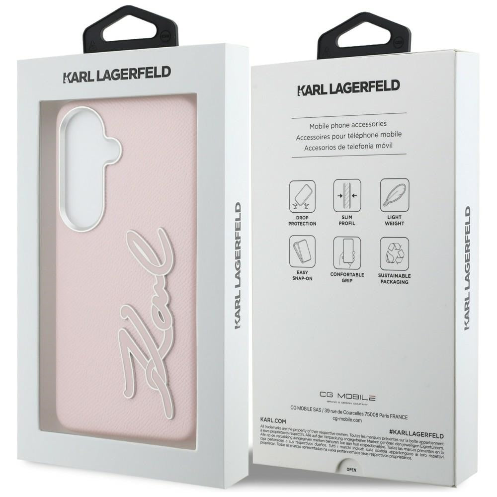 Karl Lagerfeld Grained Signature Metal Resin Logo Case for Samsung Galaxy S26 - Pink_7