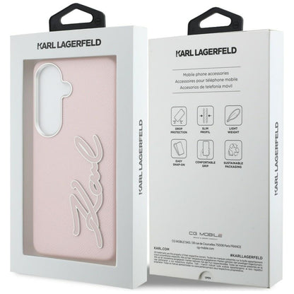 Karl Lagerfeld Grained Signature Metal Resin Logo Case for Samsung Galaxy S26 - Pink_7
