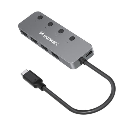 Wozinsky WHS080YSS 4 x USB-A 3.0 Aluminum Hub with Individual Switches and 15 cm USB-C Cable - Gray_0