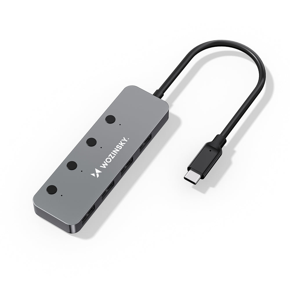 Wozinsky WHS080YSS 4 x USB-A 3.0 Aluminum Hub with Individual Switches and 15 cm USB-C Cable - Gray_1