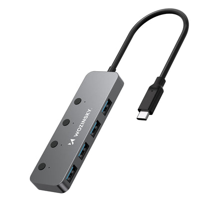Wozinsky WHS080YSS 4 x USB-A 3.0 Aluminum Hub with Individual Switches and 15 cm USB-C Cable - Gray_3