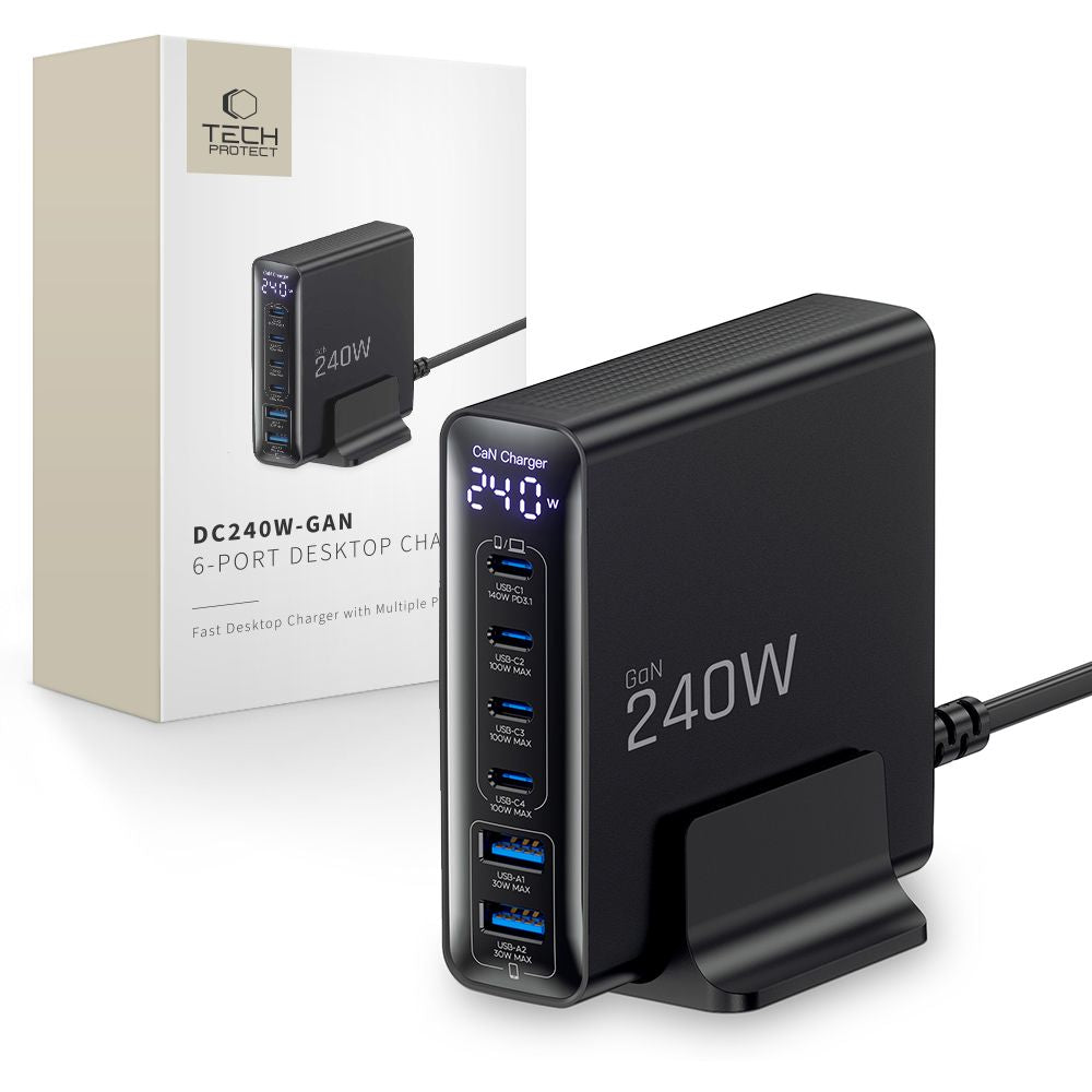Tech-Protect DC240W-GaN Charging Station 6 Ports 4 x USB-C 2 x USB-A 240W QC3.0 - Black_0