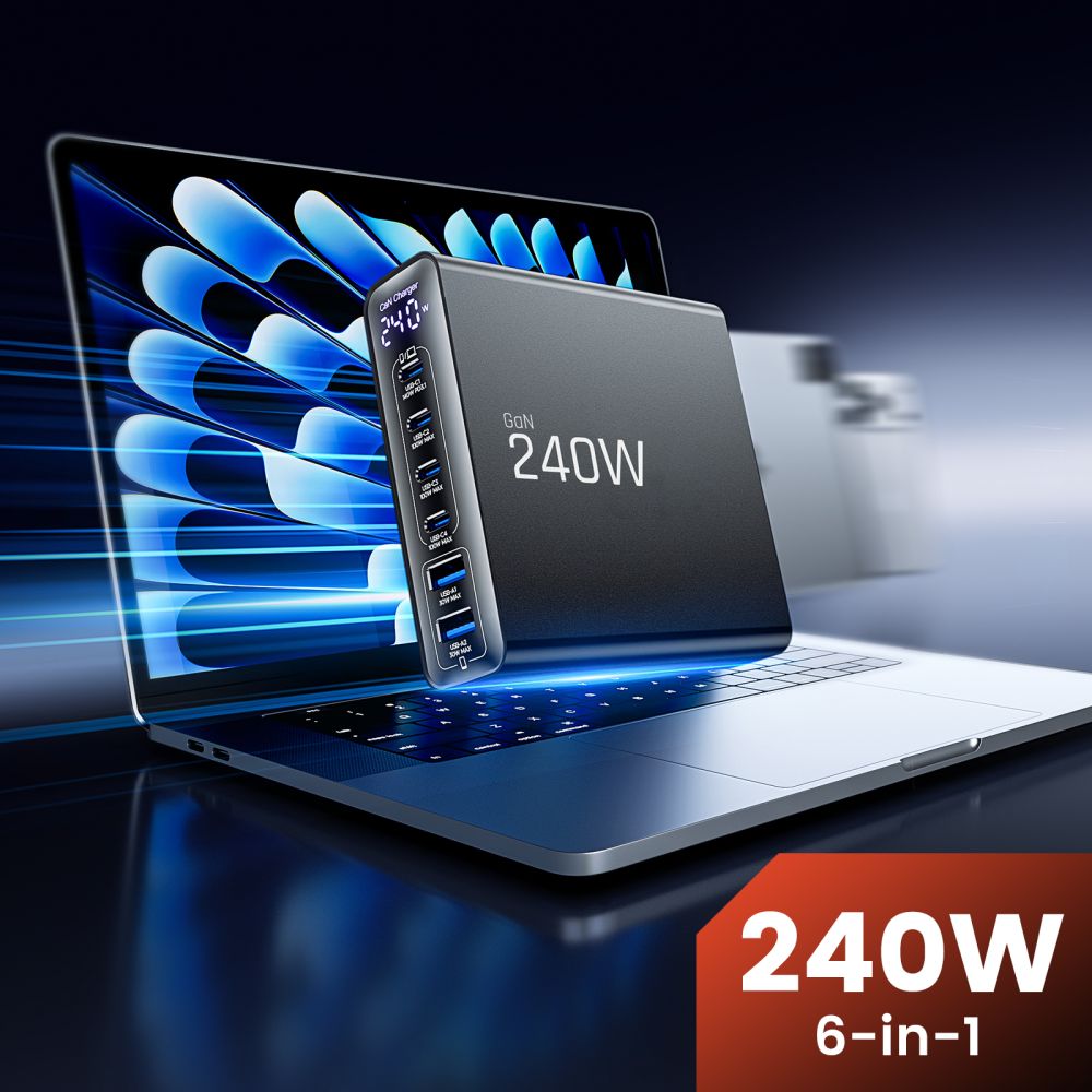 Tech-Protect DC240W-GaN Charging Station 6 Ports 4 x USB-C 2 x USB-A 240W QC3.0 - Black_3