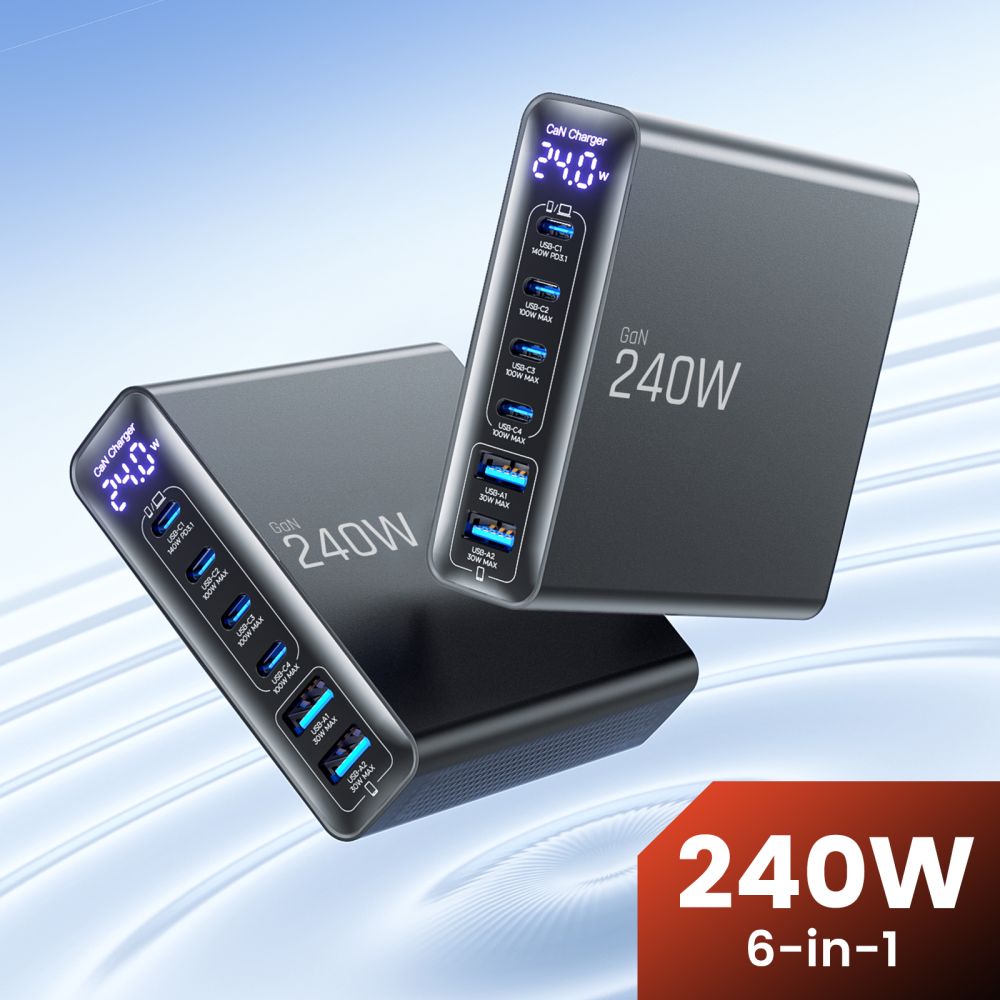 Tech-Protect DC240W-GaN Charging Station 6 Ports 4 x USB-C 2 x USB-A 240W QC3.0 - Black_4