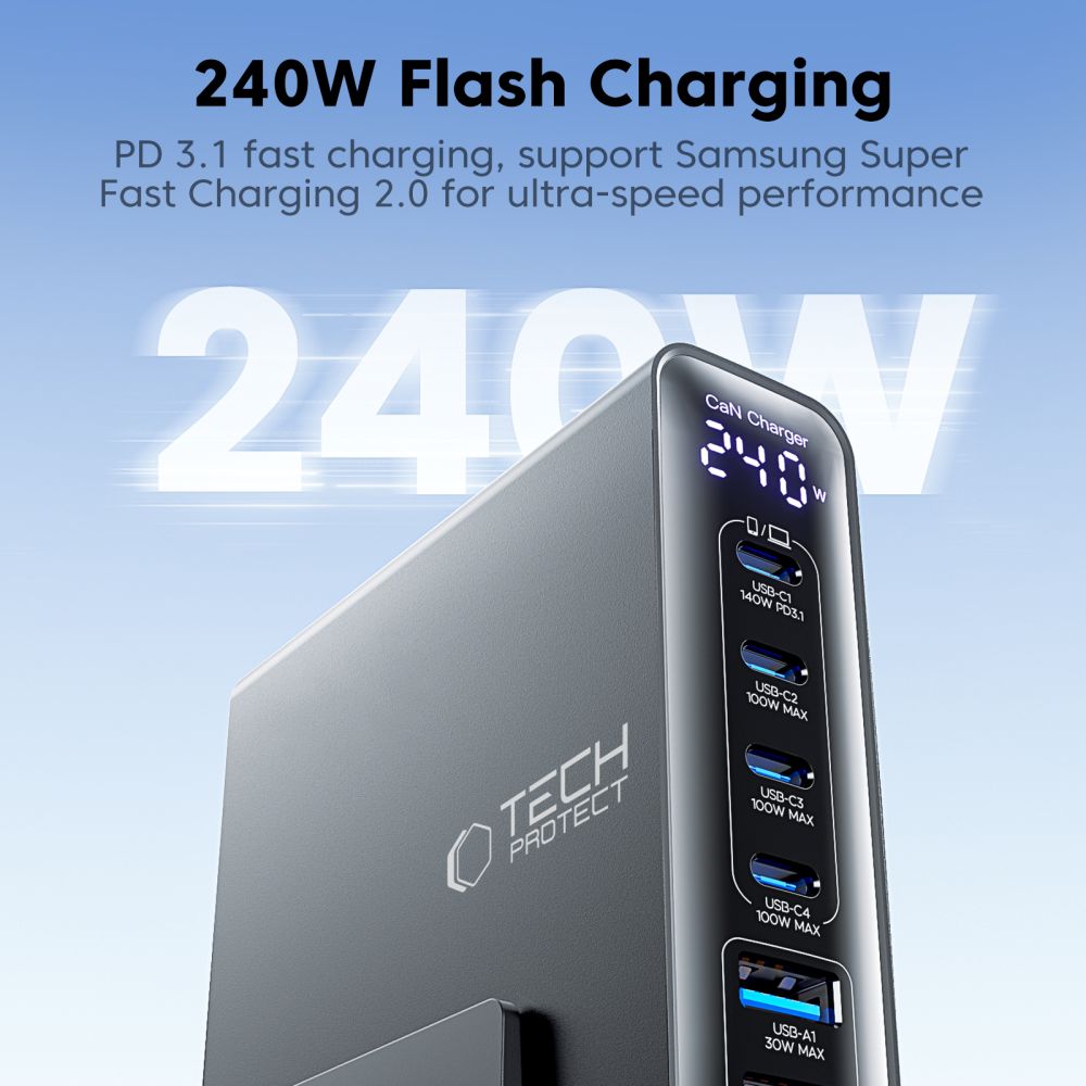Tech-Protect DC240W-GaN Charging Station 6 Ports 4 x USB-C 2 x USB-A 240W QC3.0 - Black_6