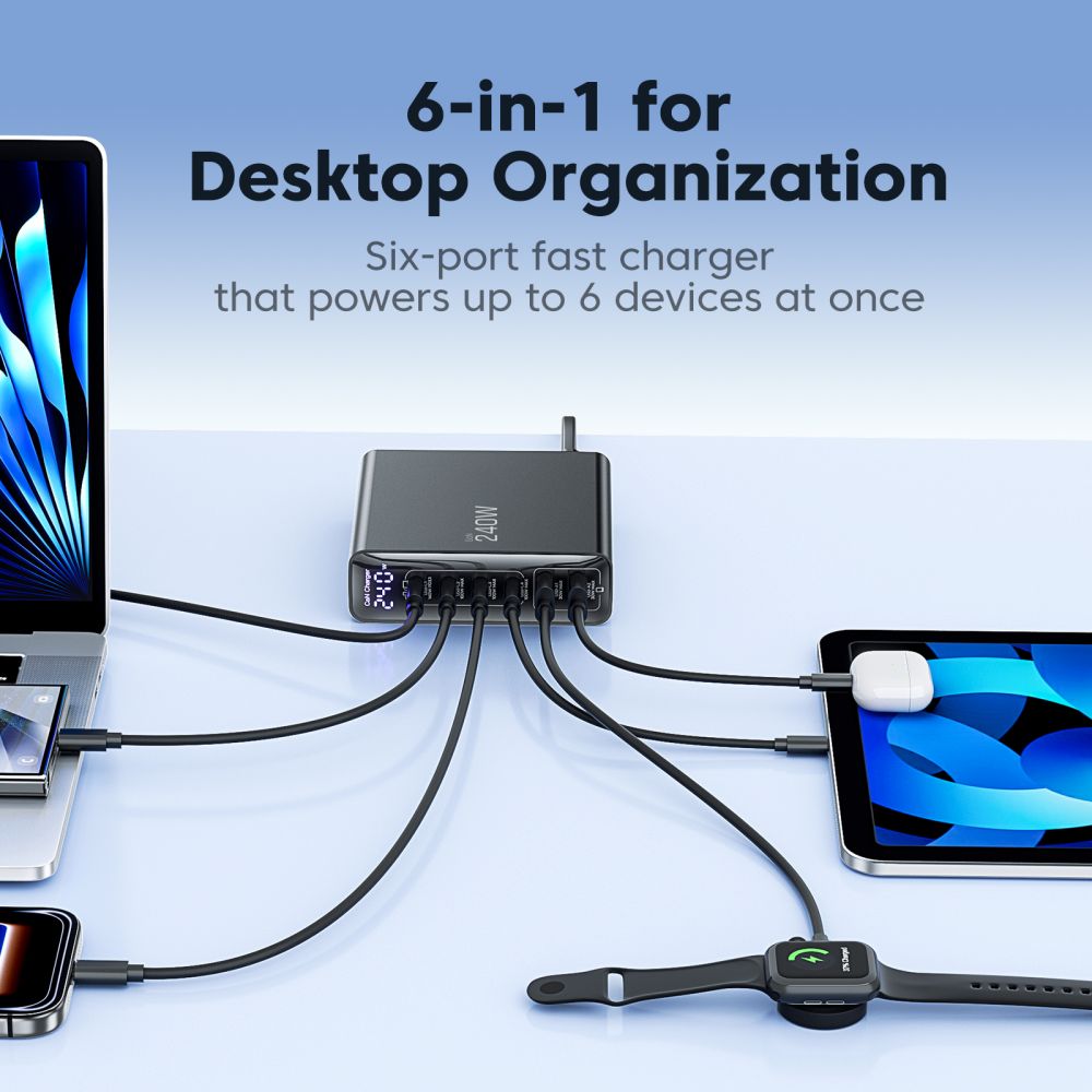 Tech-Protect DC240W-GaN Charging Station 6 Ports 4 x USB-C 2 x USB-A 240W QC3.0 - Black_7