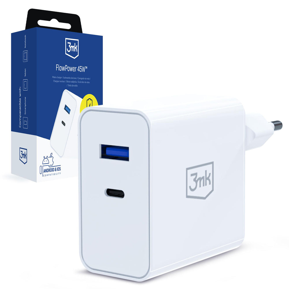 3mk FlowPower 45W 1A1C PD3.0 QC4+ Wall Charger - White_0