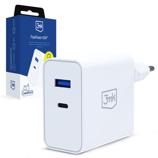 3mk FlowPower 45W 1A1C PD3.0 QC4+ Wall Charger - White_0