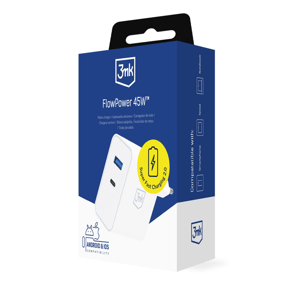 3mk FlowPower 45W 1A1C PD3.0 QC4+ Wall Charger - White_9