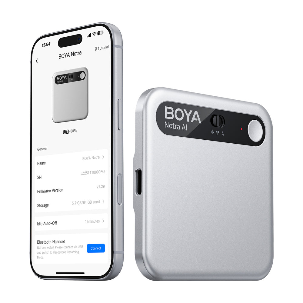BOYA Notra Voice Recorder with AI Transcription - Silver_0