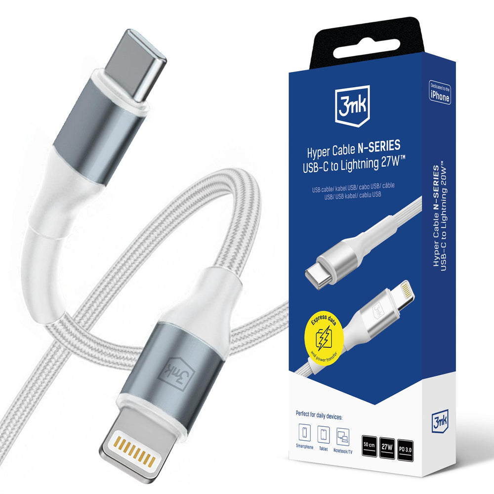 3mk Hyper Cable N-SERIES USB-C / Lightning 50cm PD 3.0 9V/3A 27W - white_0
