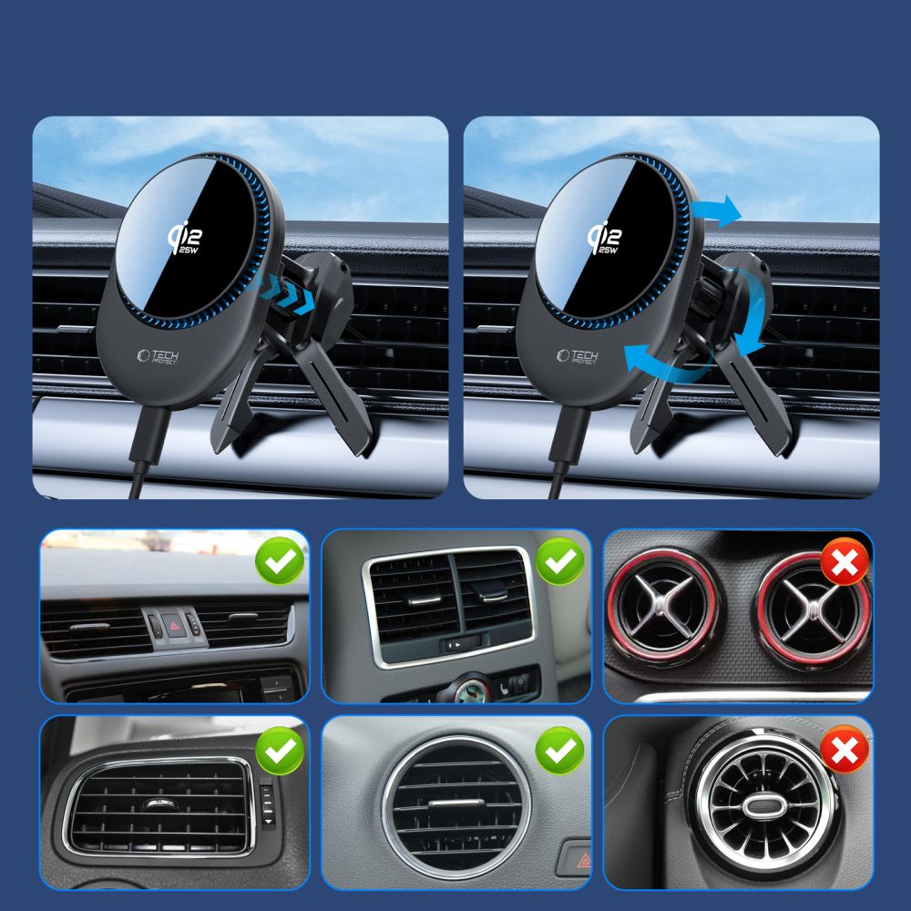 Tech-Protect V21 MagSafe Car Holder with 25W QI2.2 Inductive Charger for Cockpit/Windshield/Air Vent - Black_6