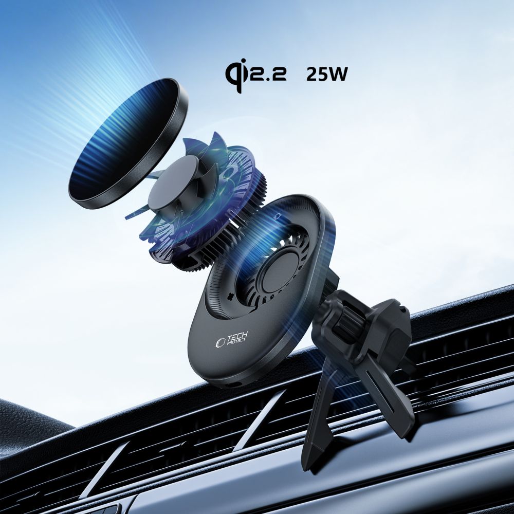 Tech-Protect V21 MagSafe Car Holder with 25W QI2.2 Inductive Charger for Cockpit/Windshield/Air Vent - Black_7