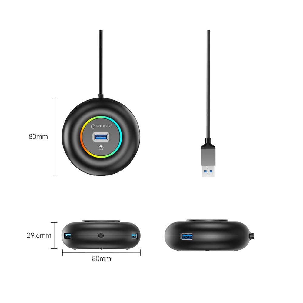 Orico YXR4-U3 RGB USB Hub 4-Port USB-A 3.0 with Audio/Microphone Port 0.3m - Black_1