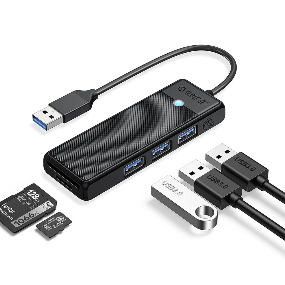 Orico PAPW3AT-U3 USB Hub 4-port 3x USB-A 3.0 with microSD/SD card reader 1 m - black_0