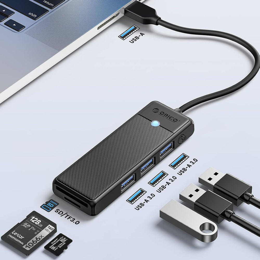 Orico PAPW3AT-U3 USB Hub 4-port 3x USB-A 3.0 with microSD/SD card reader 1 m - black_1
