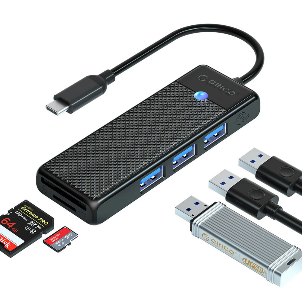 Orico PAPW3AT-U3 USB Hub 4-port 3x USB-A 3.0 with microSD/SD card reader 1.8 m - black_1