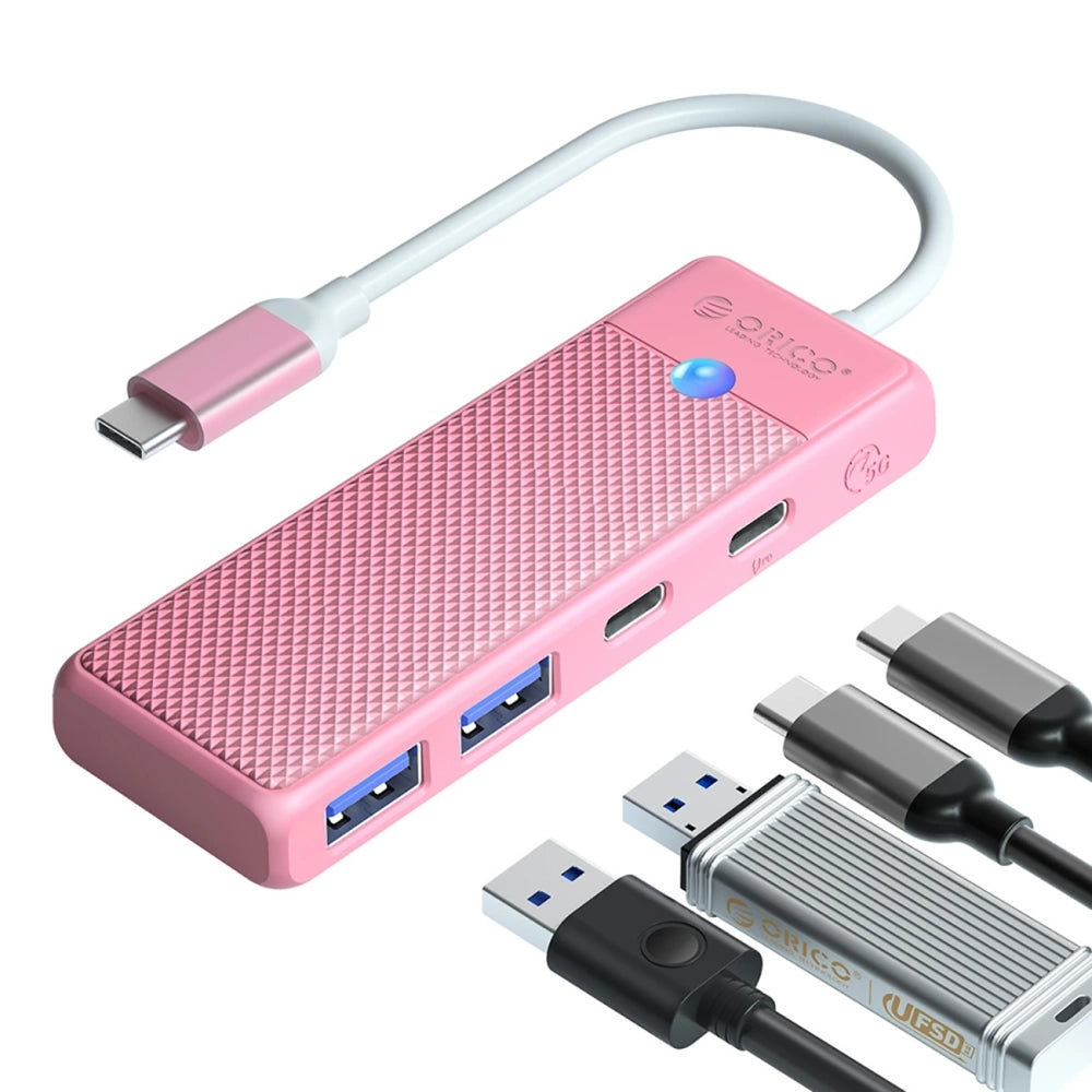 Orico PAPW2AC-C3-C3 USB Hub 4-port 2x USB-A 3.0 1x USB-C 3.0 with USB-C PD 100W charging 0.15m - pink_1