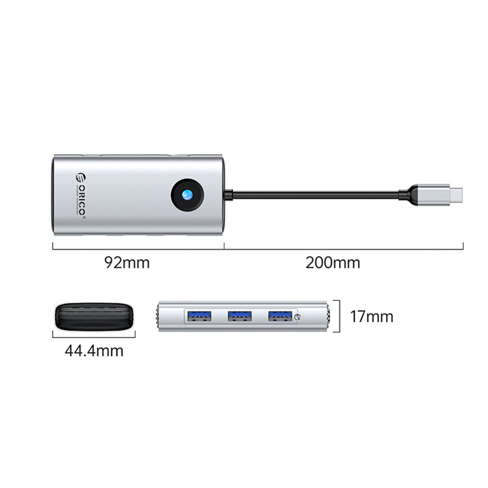 Orico PW11 6in1 USB-C Docking Station 3x USB-A 3.0 1x USB-C PD 100W 1x HDMI 4K 30Hz 1x RJ45 2.5G Ethernet - Silver_1
