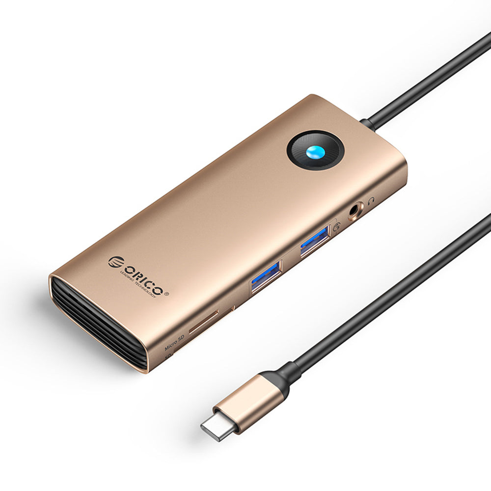 Orico PW11 8in1 USB-C Docking Station 2x USB-A 3.0 1x USB-C PD 100W 1x HDMI 4K 60Hz 1x microSD/SD 1x RJ45 Gigabit Ethernet 1x Audio 3.5mm - Rose Gold_0