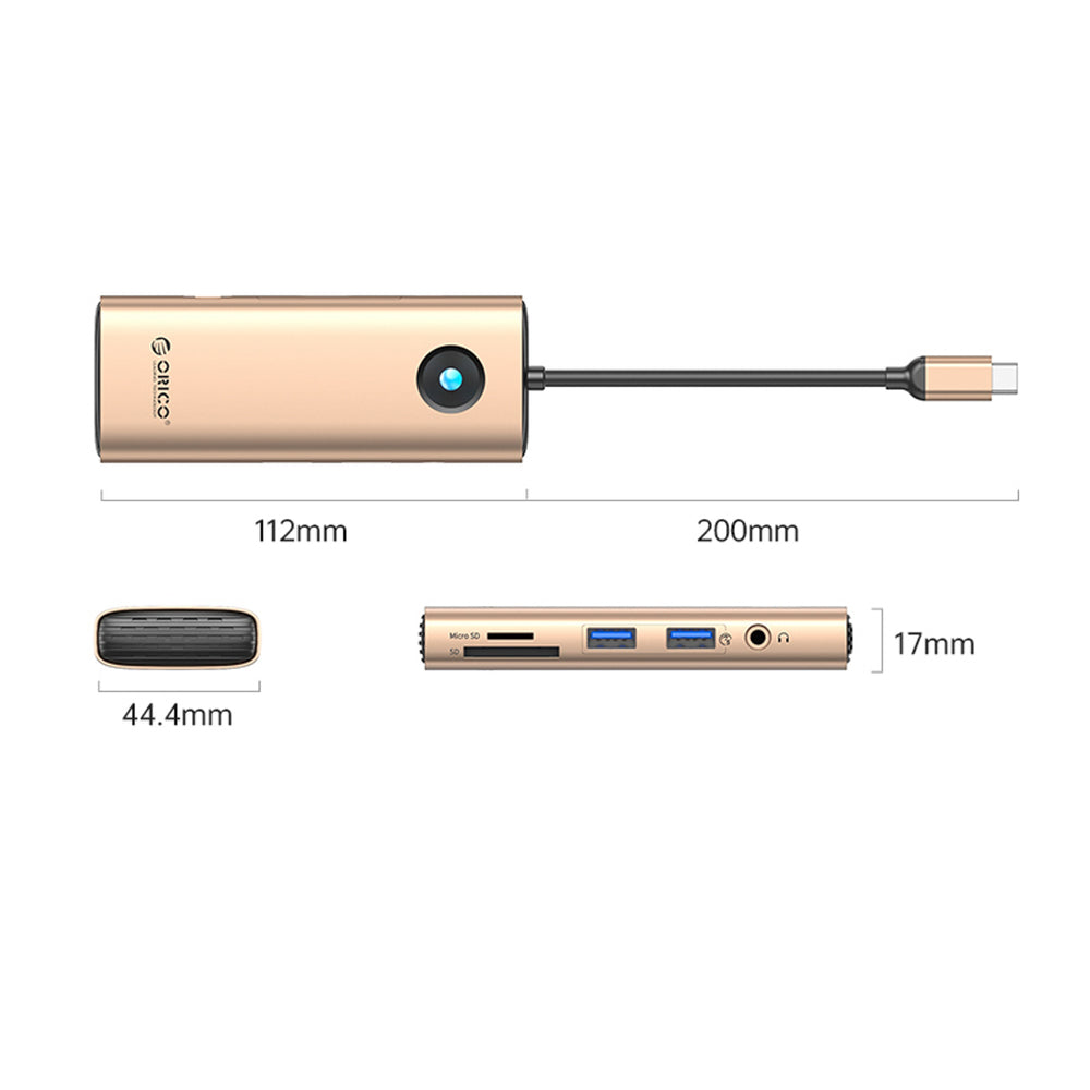 Orico PW11 8in1 USB-C Docking Station 2x USB-A 3.0 1x USB-C PD 100W 1x HDMI 4K 60Hz 1x microSD/SD 1x RJ45 Gigabit Ethernet 1x Audio 3.5mm - Rose Gold_1
