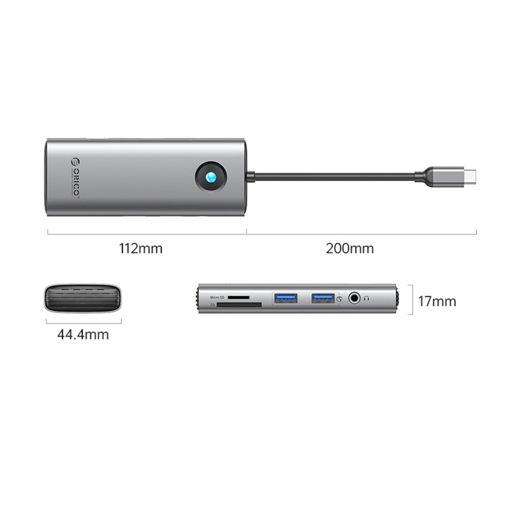 Orico PW11 8in1 USB-C Docking Station 2x USB-A 3.0 1x USB-C PD 100W 1x HDMI 4K 60Hz 1x microSD/SD 1x RJ45 Gigabit Ethernet 1x Audio 3.5mm - Gray_1