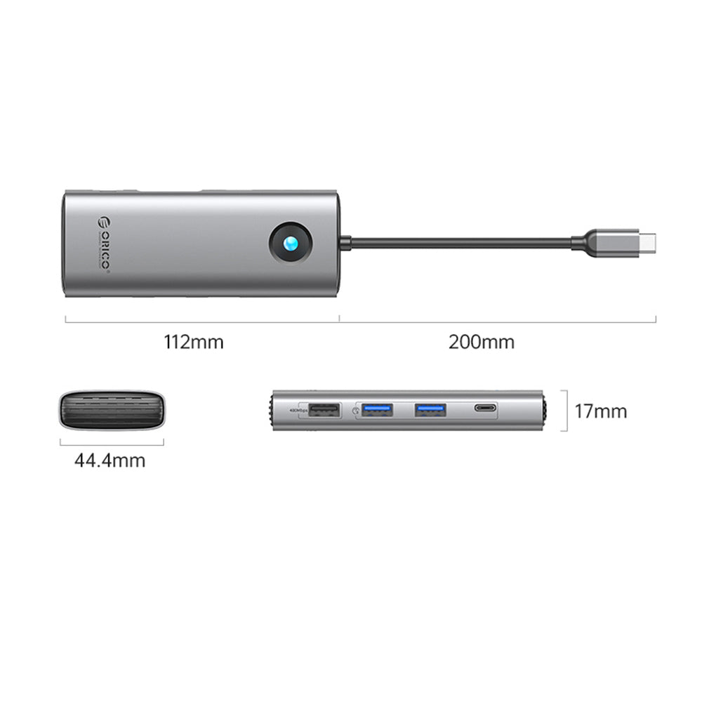 Orico PW11 8in1 USB-C Docking Station 2x USB-A 3.0 1x USB-A 2.0 1x USB-C 3.0 1x USB-C PD 100W 1x HDMI 4K 60Hz 1x VGA 1080P 60Hz 1x RJ45 Gigabit Ethernet - Gray_1