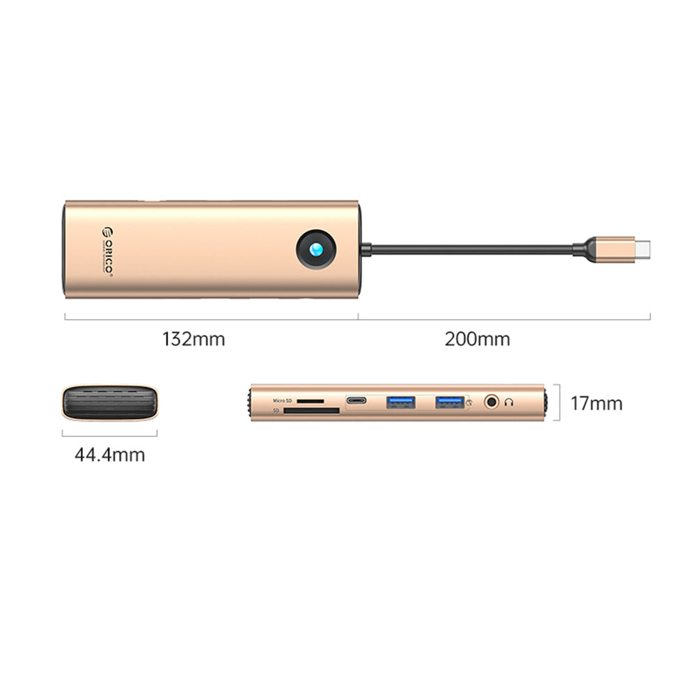 Orico PW11 9in1 USB-C Docking Station 2x USB-A 3.0 1x USB-C 3.0 1x USB-C PD 100 1x HDMI 4K 60Hz 1x microSD/SD 1x RJ45 2.5G Ethernet 1x Audio 3.5mm - Rose Gold_1
