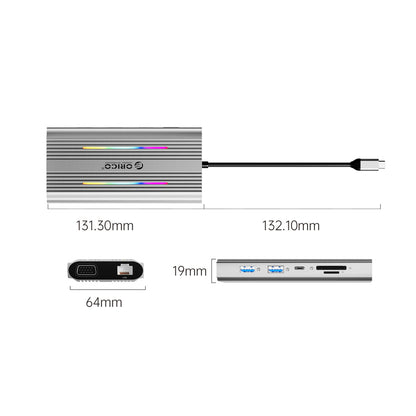 Orico XDR 12in1 RGB USB-C Docking Station USB-A USB-C PD 100W 2x HDMI 4K 60Hz VGA RJ45 Gigabit SD and microSD Card Reader - Gray_2