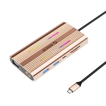 Orico XDR 12in1 RGB USB-C Docking Station USB-A USB-C PD 100W 2x HDMI 4K 60Hz VGA RJ45 Gigabit SD and microSD Card Reader - Rose Gold_0