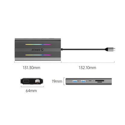Orico XCR 12in1 RGB USB-C Docking Station 3x USB-A USB-C PD 100W HDMI 4K VGA RJ45 Gigabit SD and microSD Card Reader - Gray_2
