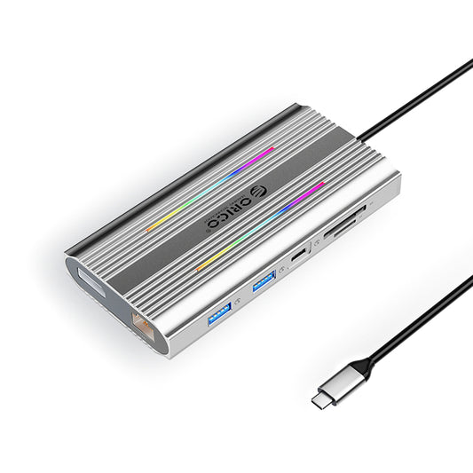 Orico XDR 12in1 RGB USB-C Docking Station USB-A USB-C 2x HDMI 4K 60 Hz DisplayPort 4K 60 Hz RJ45 Gigabit PD 100W SD and microSD Card Reader - Silver_0