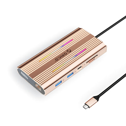 Orico XDR 12in1 RGB USB-C Docking Station USB-A USB-C 2x HDMI 4K 60 Hz DisplayPort 4K 60 Hz RJ45 Gigabit PD 100W SD and microSD Card Reader - Rose Gold_0