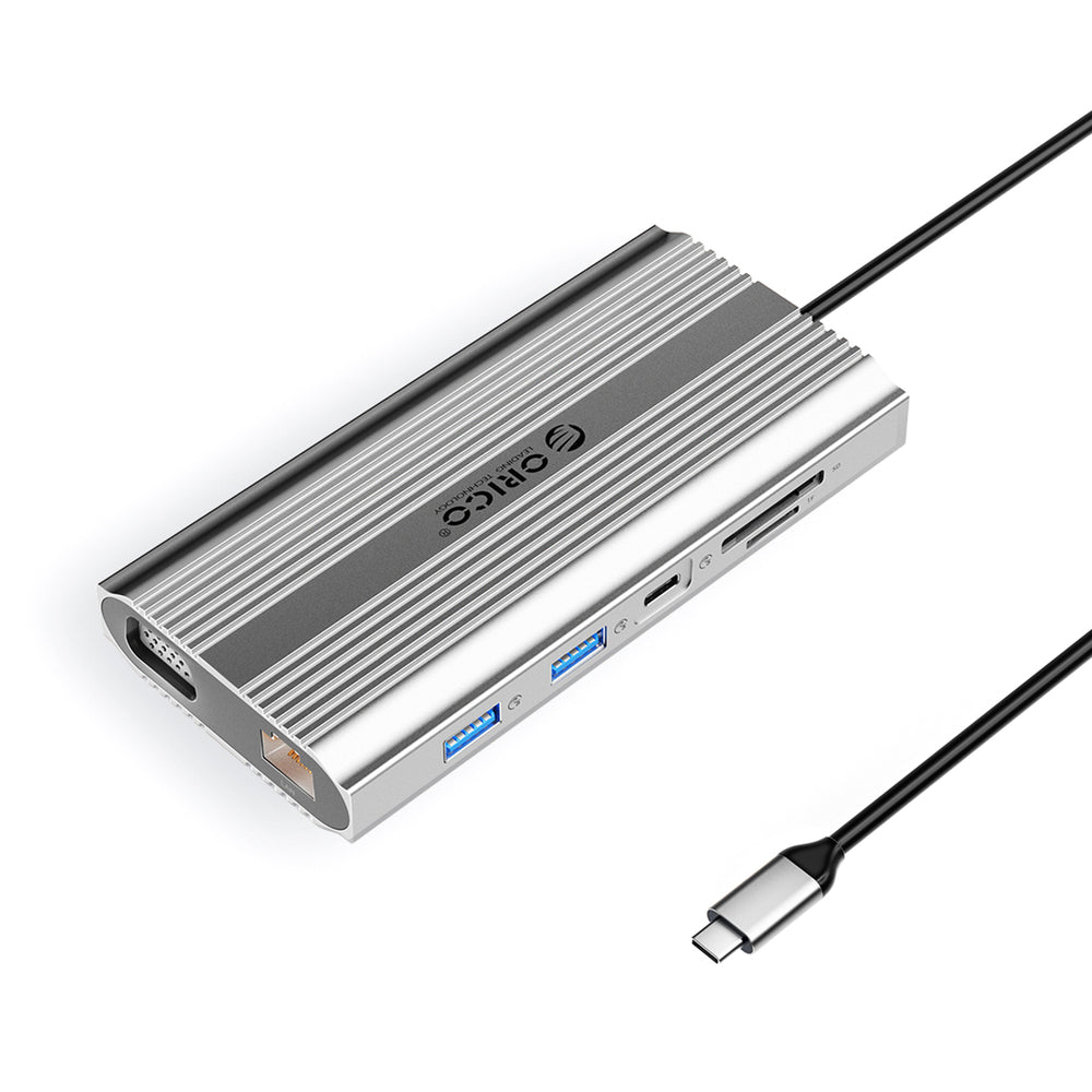 Orico XDR 12in1 USB-C Docking Station USB-A USB-C HDMI 4K VGA RJ45 Gigabit PD 100W SD and microSD Card Reader - Silver_0