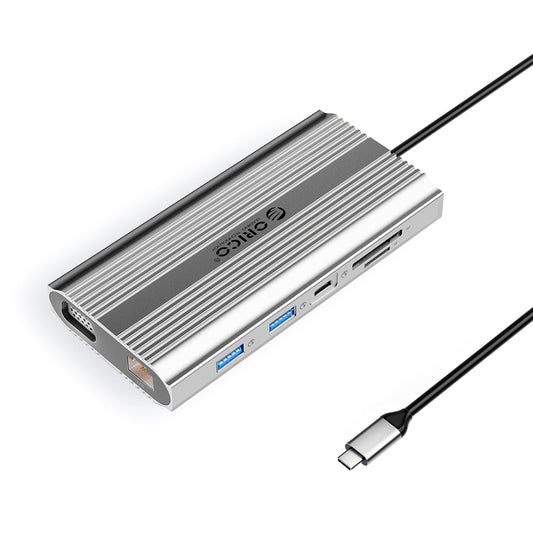 Orico XDR 12in1 USB-C Docking Station USB-A USB-C HDMI 4K VGA RJ45 Gigabit PD 100W SD and microSD Card Reader - Silver_0