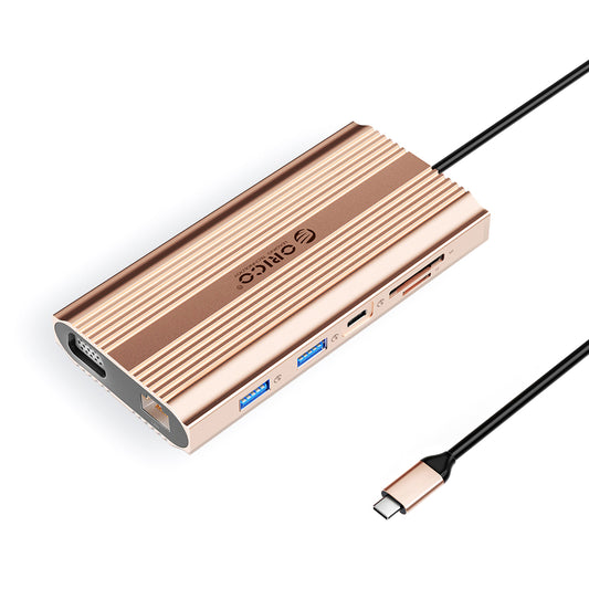 Orico XDR 12-in-1 USB-C Docking Station USB-A USB-C HDMI 4K VGA RJ45 Gigabit PD 100W SD and microSD Card Reader - Rose Gold_0