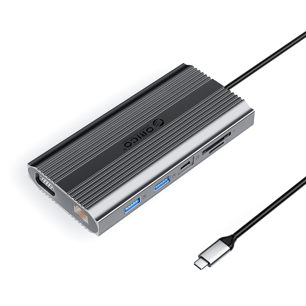 Orico XDR 12in1 USB-C Docking Station USB-A USB-C HDMI 4K VGA RJ45 Gigabit PD 100W SD and microSD Card Reader - Gray_0