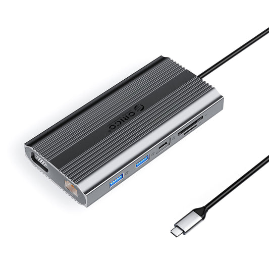 Orico XDR 12in1 USB-C Docking Station USB-A USB-C HDMI 4K VGA RJ45 Gigabit PD 100W SD and microSD Card Reader - Gray_0