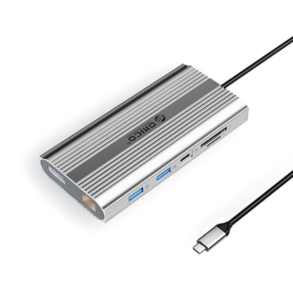 Orico XDR 12in1 USB-C Docking Station USB-A USB-C 2x HDMI 4K 60Hz DisplayPort 4K 60Hz RJ45 Gigabit PD 100W SD and microSD Card Reader - Silver_0
